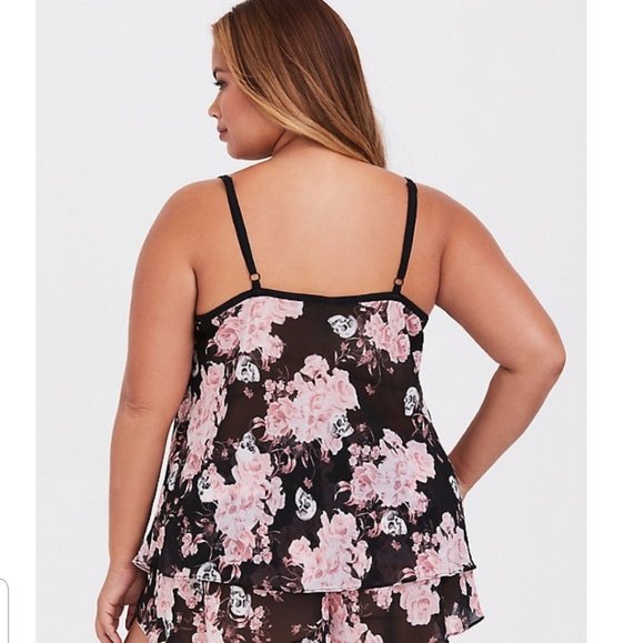 Black & Pink Floral Skull Chiffon Cami - Picture 2 of 4